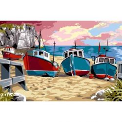Borduurpakket voorbedrukt bootjes op strand Margot 165-4346