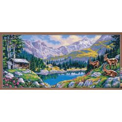 Borduurpakket voorbedrukt steenbokken op berg Margot kit 175-3103