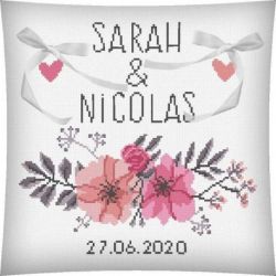 Borduurpakket ringkussen roze bloemen Princesse 5605