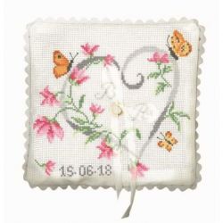 Borduurpakket ringkussen hart met bloemen Princesse 7309
