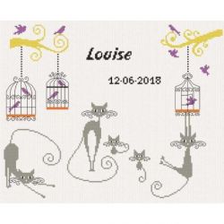 Borduurpakket geboortetegel poezen Princesse 7520