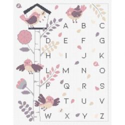 Borduurpakket alfabet-roze vogels Princesse 7898