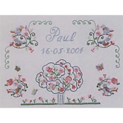 Borduurpakket geboortetegel boom met vogels Princesse 825