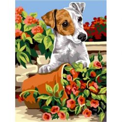 Borduurstramien hond in bloemen SEG926.362