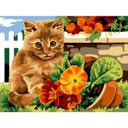 Borduurstramien poes in bloemen SEG926.363