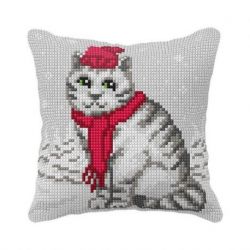 Kruissteekkussen Kat met rode hoed Orchidea 99110