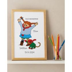 Borduurpakket geboortetegel Pippi in the snow Permin 92-4597