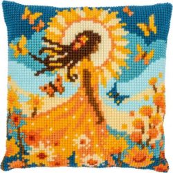 Kruissteekkussen kit Meisje met de zon