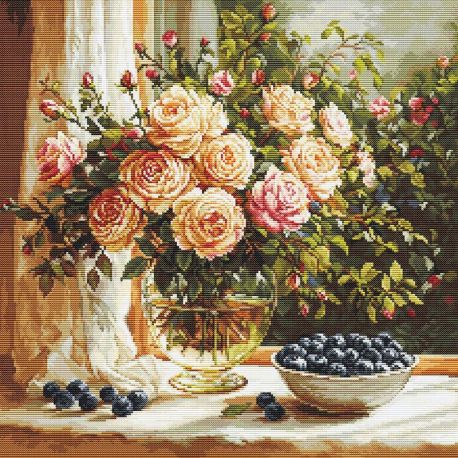 Vase with Roses and Blueberries