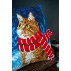 Kruissteekkussen kit Kat met sjaal