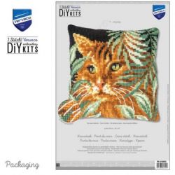 Kruissteekkussen kit Kat tussen bladeren