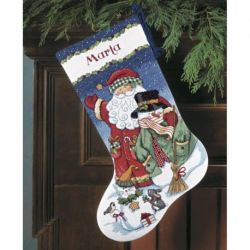 Borduurpakket Santa & Snowman Christmas Stocking D08714