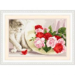 Borduurpakket Cat and roses S/Z054