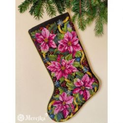 Borduurpakket "Pink Poinsettia Christmas Stocking" 35x22 cm Merejka-K262
