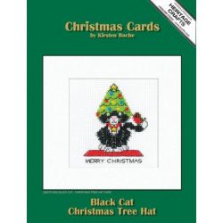Black Cat Card - Christmas Tree Hat