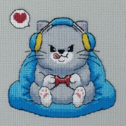Borduurpakket KLART "Fluffy Gamer" 15 x 15 cm PANNA 8-571
