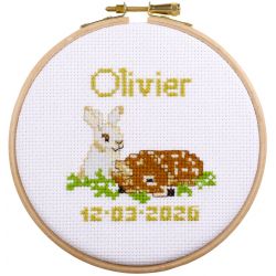 Borduurpakket geboorte lief konijntje en hertje