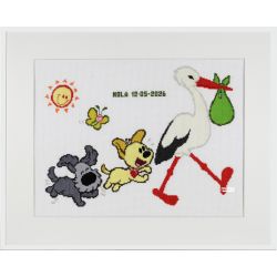 Borduurpakket Woezel en Pip kids geboorte met de ooienvaar